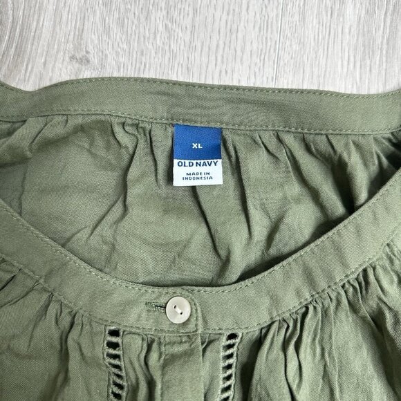 Old Navy Top Womens XL Green Blouse Button Up Lace Trim Long Sleeve Peasant Boho - Picture 5 of 9